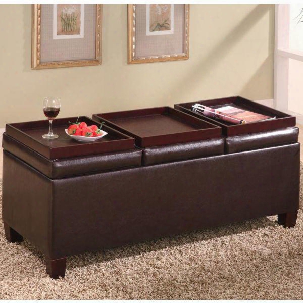 Ottomans Collection 50l036 42" Storage Ottoman With Reversible Trays Brown Tapered Legs Plush Top Cushion And Leatherette Upholstery In Dark Brown