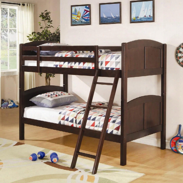 Parker Collection 460213 Twin Over Twin Bunk Bed With Guard Rails Ladder Panel Styling And Solid Pine Wood Construction In Chestnut