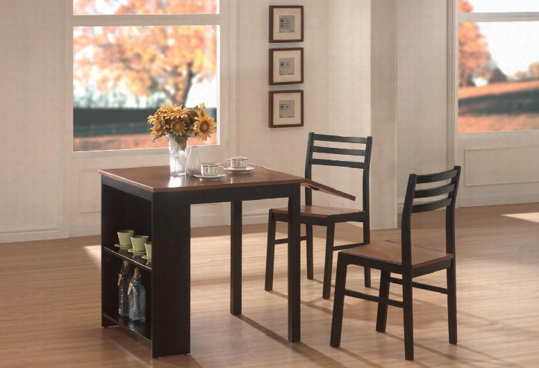 Persia 10015 41" Breakfast Table With 2 Side Chairs Fold Out Table Top Side Shelves And Wood Construction In Caramel Brown And Charcoal