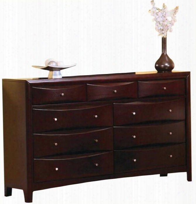 Phoenix 200413 63" Dresser With 9 Drawers Nickel Finish Knobs Maple Wood And Veneer Materials In Cappuccino