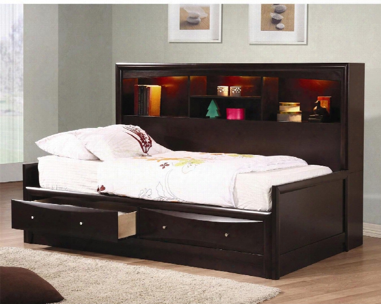 Phoenix Collection 400410t Twin Size Daybed With Bookcase Storage Drawers Metal Knobs Asian Hardwood And Maple Veneer Materials In Cappuccino