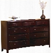 Phoenix 200413 63" Dresser with 9 Drawers Nickel Finish Knobs Maple Wood and Veneer Materials in Cappuccino