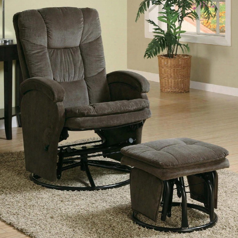 Recliners With Ottomans Collection 600159 Chenille Fabric Glider Recliner With Swivel Base And Ottoman Included In