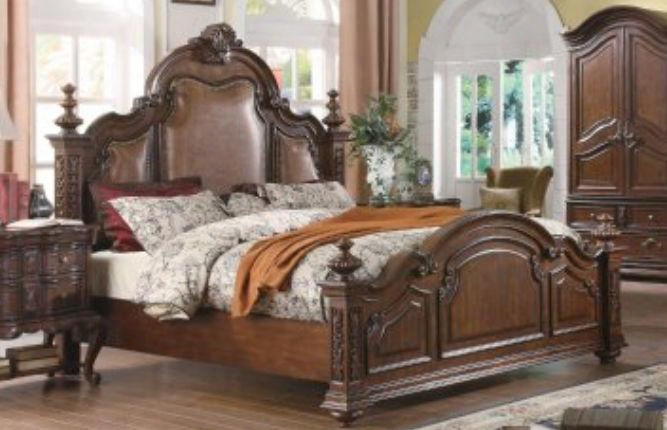 Rs5271k Ramses King Leather Bed In Dark Cherry