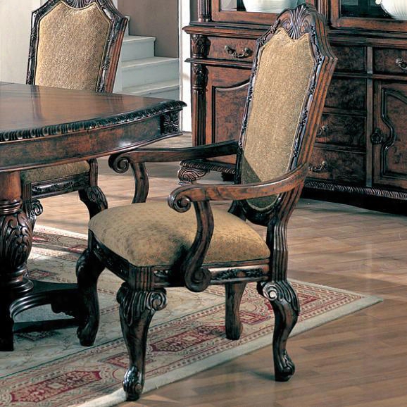 Saint Charles 100133 26.5" Arm Chair With Cabriole Legs Flowing Scroll Arms And Diamond Quilted Fabric Upholstery In Deep Brown