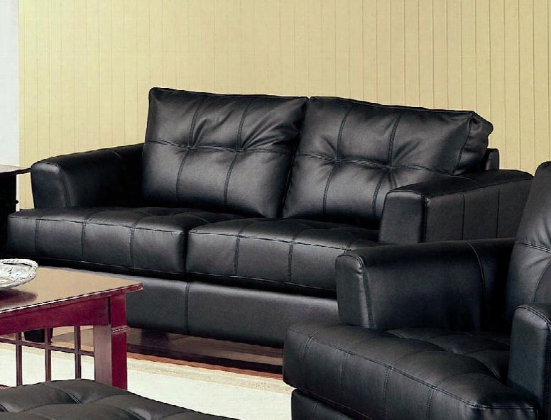 Samuel 501682 67" Stationary Loveseat With Attached Seat Cushions Sinuous Spring Base Jumbo Stitching And Bonded Leather Upholstery In Black