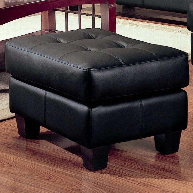 Samuel 501684 27" Ottoman With Attached Seat Cushions Sinuous Spring Base Jumbo Stitching And Bonded Leather Upholstery In Black