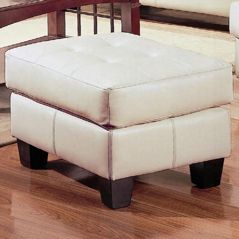 Sammuel 501694 27" Otto Man With Attached Seat Cushions Sinuous Spring Base Jumbo Stitching And Bonded Leather Upholstery In Cream