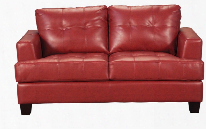 Samuel 501832 67" Stationary Loveseat With Attached Seat Cushions Sinuous Spring Base Jumbo Stitching And Bonded Leather Upholstery In Red