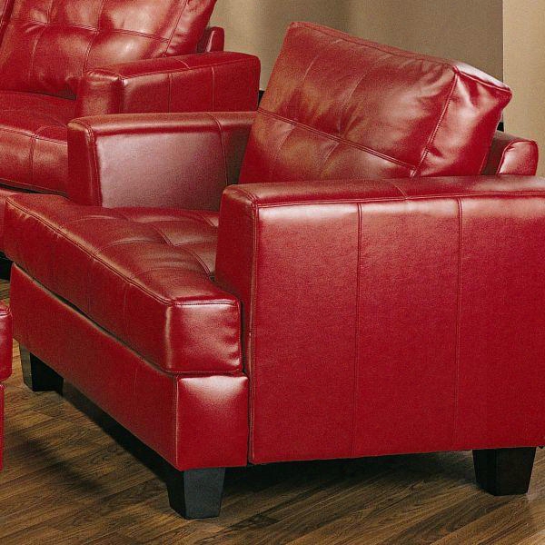 Samuel 501833 42" Armchair With Attached Seat Cushions Sinuous Spring Base Jumbo Stitching And Bonded Leather Upholstery In Red