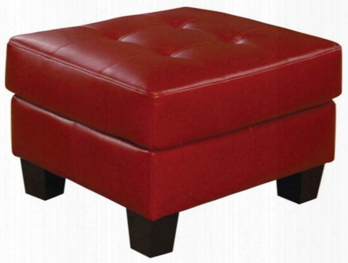 Samuel 501834 27" Ottoman With Attached Seat Cushions Sinuous Spring Base Jumbo Stitching And Bonded Leather Upholstery In Red