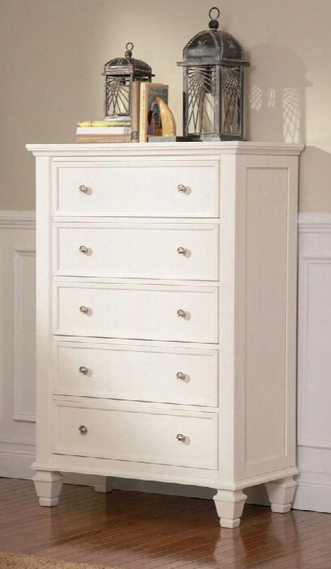 Sandy Beach 20305 36.25" Chest With 5 Drawers Felt Lined Top Drawer Tapered Turned Legs Tropical Hardwoods And Veneers Construction In White