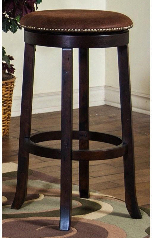 Santa Fe Collection 1783dc 30" Swivel Barstool With Swivel Cushioned Seat Button Accents And Stretchers In Dark Chocolate