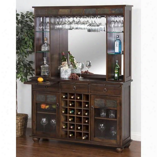 Santa Fe Collection 2413dc 54" Server & Back Bar With Mirror Back Waterfall Glass And Glass Holders And 4 Adjustable Glass Shelves In Dark
