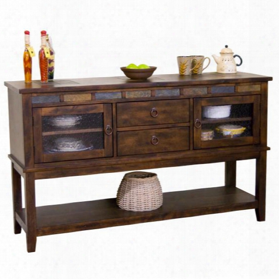 Santa Fe Collwction 2446dc-d 60" Server With 2 Drawers 3 Adjustable Shelves Natural Slate And Waterfall Glass In Dark Chocolate