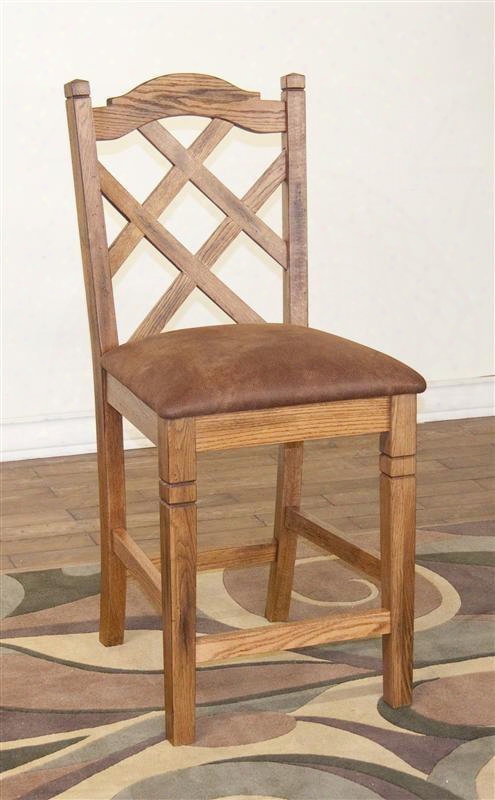 Sedona Collection 1848ro 41" Double Crossback Stool With Taperedlegs Cushioned Seat And Stretchers In Rustic Oak