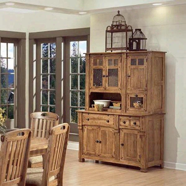 Sedona Collection 2416ro 77" Hutch & Buffet With Natural Slate Waterfall Glass And Adjustable Shelves In Rustic Oak