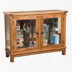Sedona Collection 2503ro 46" Console Curio With Natural Slate Mirror Back And Adjustable Glass Shelff In Rustic Oak