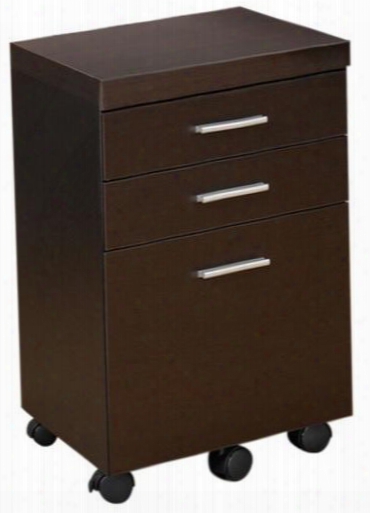 Skylar Collection 800894 18.25" Mobile File Cabinet With 3 Drawers Casters And Silver Accent Hardware In Cappuccino