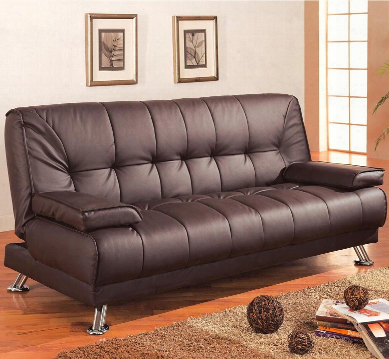 Sofa Beds And Futons Collection 76.5" Convertible Sofa Bed With Removable Armrests Tubular Metal Legs And Faux Leather Upholstery In Brown