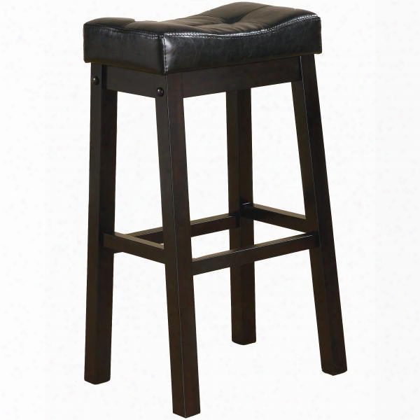Sofie 120519 25.25" Bar Stools With Button Tufted Seat Sturdy Post Legs Black Faux Leather Upholstered Seat And Wood Frame In Dark Cherry