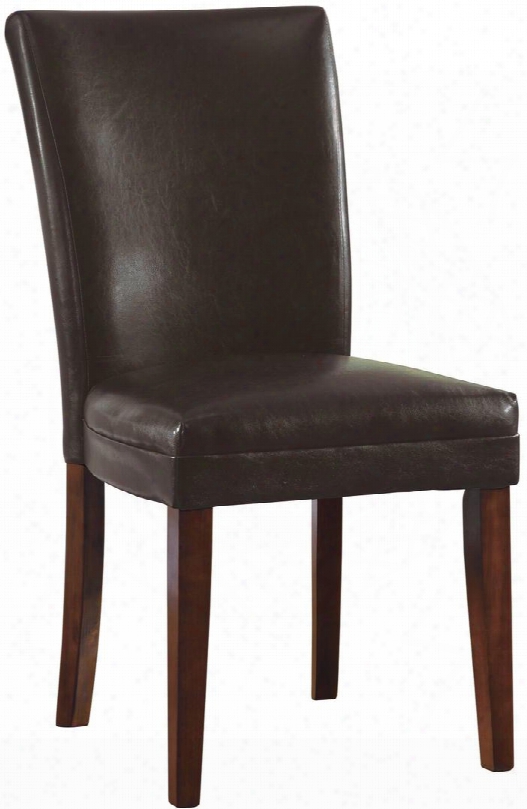 Soho 4077brn 23.5" Parson Side Chairs With Cherry Tapered Legs Stictched Back Details And Leatherette Upholstery In Brown