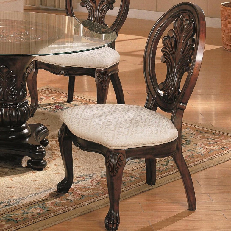 Tabitha Collection 101032 41" Dining Side Chairs With Acanthus Leaves Carved Back Cabriole Legs Fabric Upholstery Birch Soilds And Veneera Material In Dark