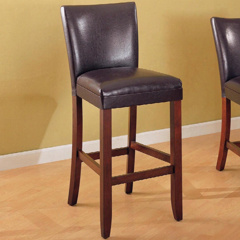 Telegraph 100388 29" Bar Stool With Warm Medium Finished Square Wood Legs And Dark Brown Faux Leather Upholstered Back And