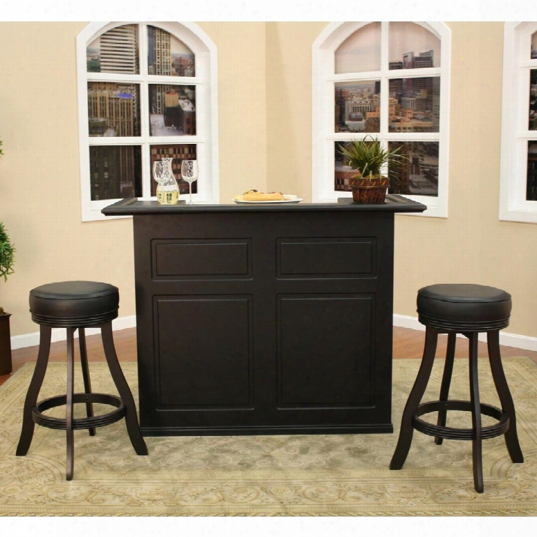 Trenton Series 713605-i 58" Bar Set Includes Bar With Open Shelving And A Wine Cooler Bay And Two Designer Backless Stools Finished In  Black With Vinyl