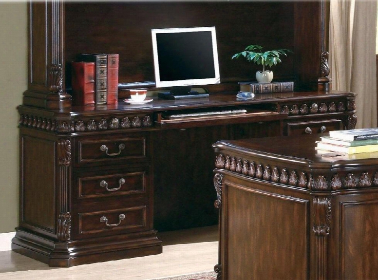 Tucker 800801b 72" Credenza Desk With 4 Drawers Ke Yboard Tray Double Pedestal Power Outlet Computer Storage Door And Power Outlet In Rich Brown