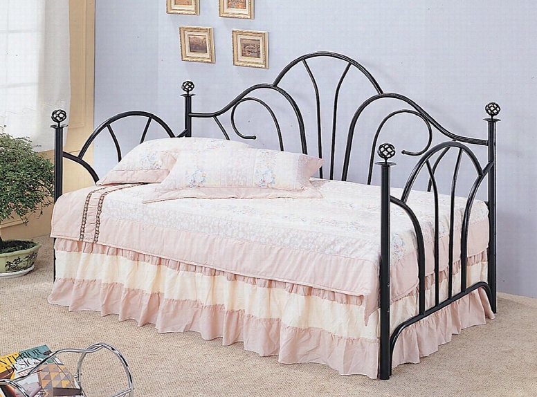 Vine Collection 2613 Twin Size Daybed With Iligree Finial Knobs High Fan Shaped Back And Metal Construction In Black