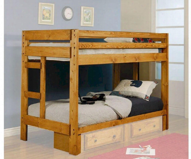 Wrangle Hill Collection 460243 Twin Over Twin Bunk Bed With Built-in Ladders Made In Teh Usa Full Length Guard Rais And Solid Pine Wood Construction In