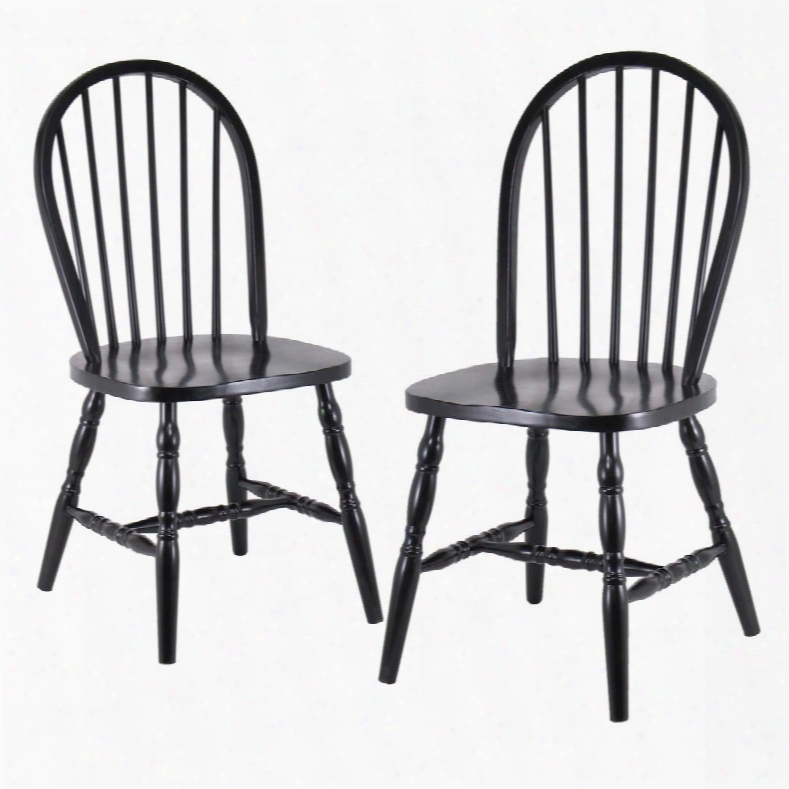 29237 Set Of 2 Windsor Chairs With Curved Legs In Black