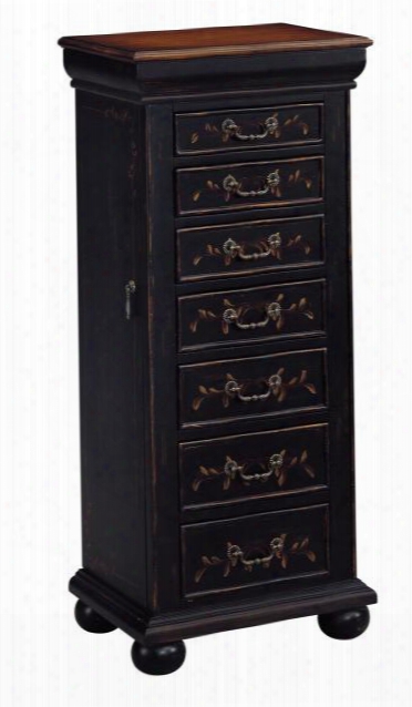 65375 Lucca Collection Jewelry Armoir With 7 Drawers Side Doors With Hooks And Mirror: Black