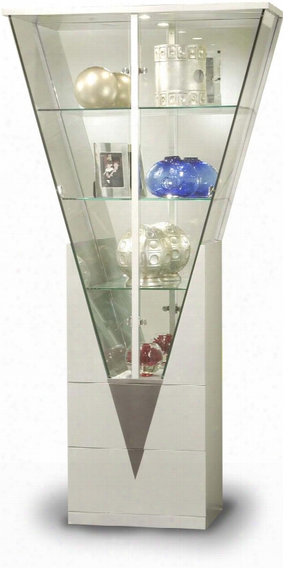 6625-cur Silver Triangular Curio With Mirrored