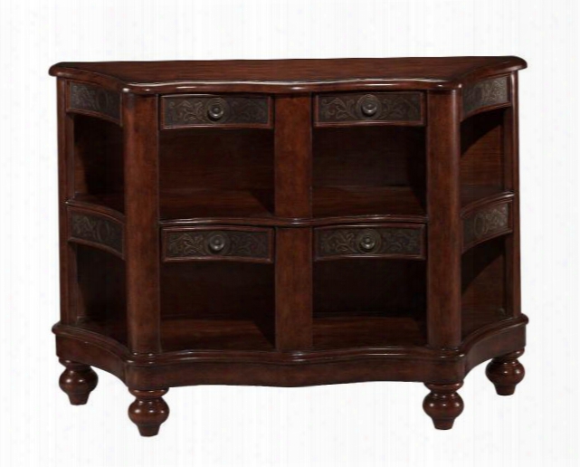 70199 Chesterfield Collection English Walnut Open Credenza With 4 Drawers: Embossed