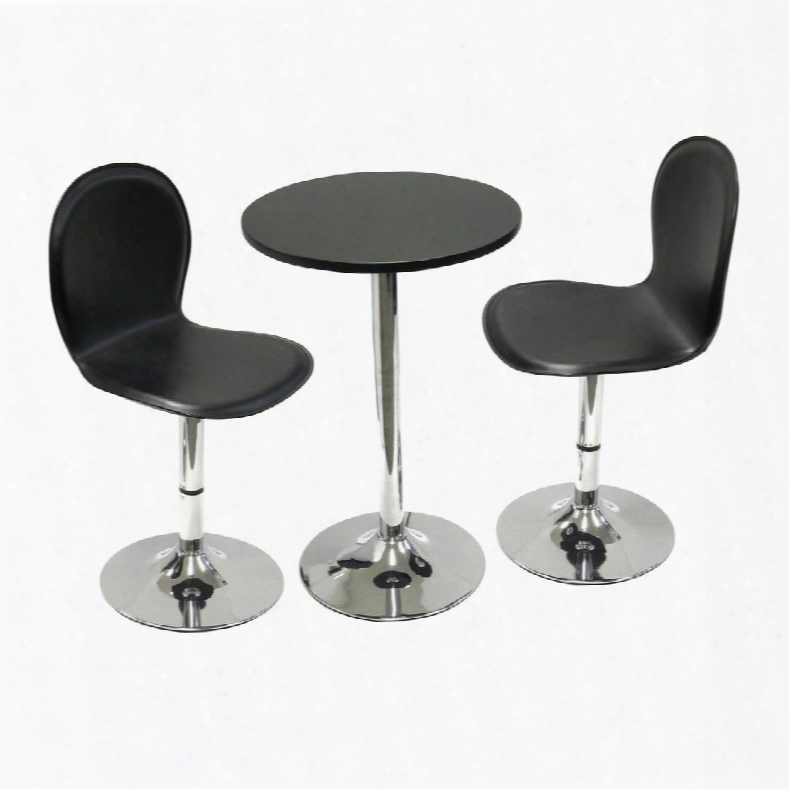 93370 Spectrum 3pc Set 20" Round Table With 2 Swivel Faux Leather Chairs Black /