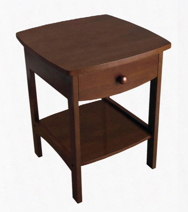 94918 Curved End Table/nightstand With One Drawer In Antique