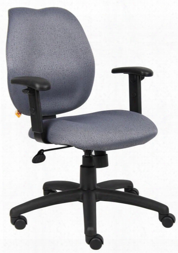 B1014-gy 37" Task Chair With Adjustable Arms Mid-back Styling 27" Nylon Base Adjustable Itlt Tension And Hooded Double Wheel Casters In