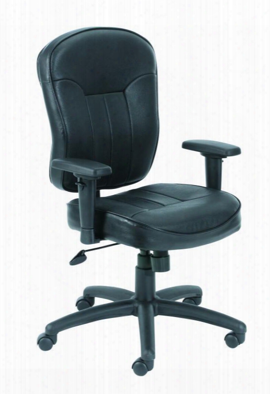 B1561 41" Black Leather Task Chair With Wild Arms Adjustable Tilt Tension Upright Locking Position And Hooded Double Wheel Casters In Black Leather