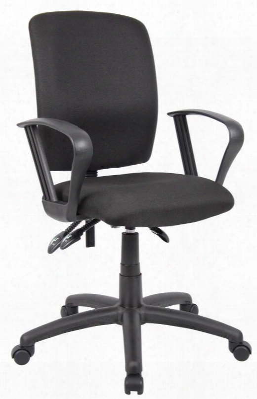 B3037-bk 35" Multi-function Task Chair With Loop Arms Back Angle Lock Seat Tilt Lock Seat Height Adjustment 27" Nylon Base And Hooded Double Wheel Casters
