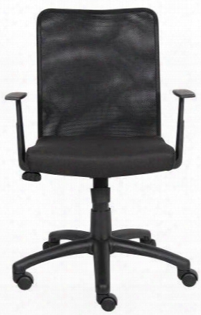 B6106 37" Budget Mesh Task Chair With T-arms Spring Tilt Mechanism Gas Lift Height Adjustment 27 Nylon Base And Hooded Double Casters In