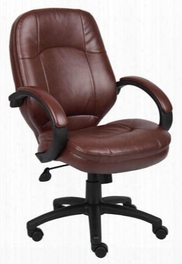 B726-bb 40" Contemporary Executive Chair With Black Arms Padded Armrests 25" Nylon Bas Ehooded Wheel Casters And Seat Height Adjustment In Bomber Brown