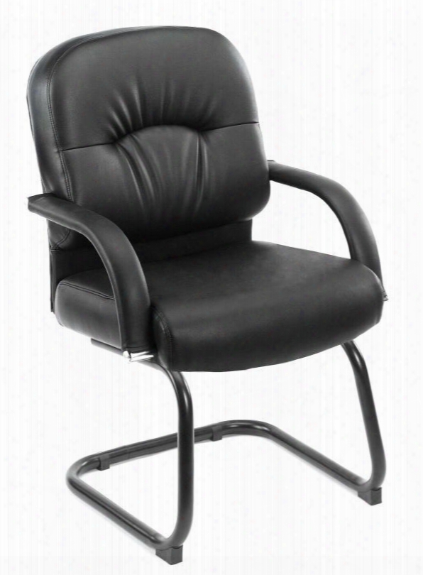 B7409 40" Mid-back Guest Chair With Padded Armrests Extra Lumbar Support And Upholstered In Black Durable