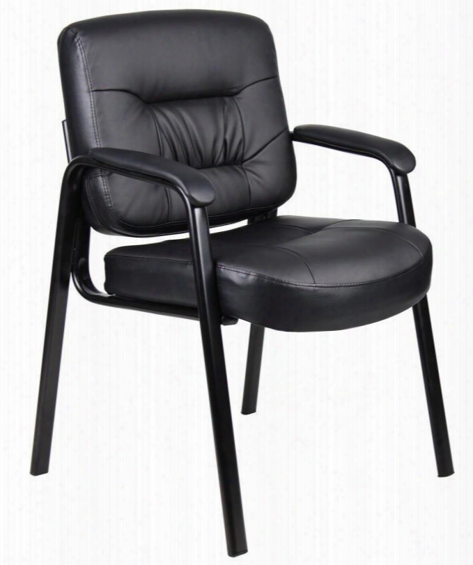 B7509 35" Mid-back Guest Chair With Passive Ergonomic Seating Builtin Lumbar Support Padded Armrests And Black Steel Legs In Black Caressoft