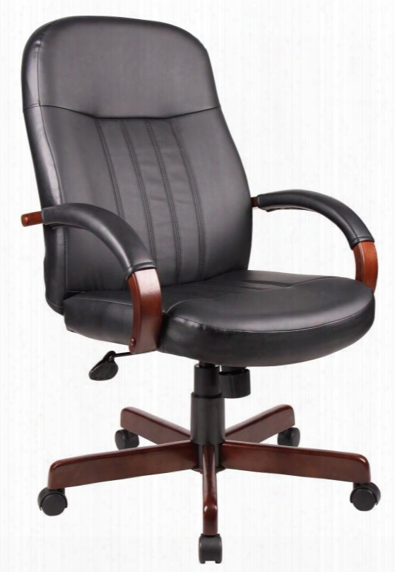 B8376-m 41" Leatherplus Executive Chair With Lumbar Support Hardwood Amrs Hooded Doubling Wheel Casters Pneumatic Gas Lift Seat Height Adjustment And