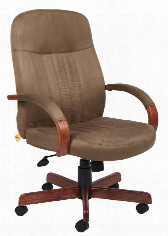 B8386-dkc 41" Microfiber Executive Chair With Umbar Support Hardwood Arms Hooded Double Wheel Casters Pneumatic Gas Lift Seat Height Adjustment And