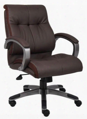B8776p-bn 39" Double Plush Mid Back Executive Chair With Pewter Arms And Base Seat Height Adjustment Adjusrable Tilt Tension Control And Hooded Double Wheel