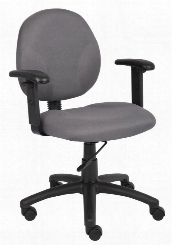 B9091-gy 32" Mid Back Task Chair With Adjustable Arms Contoured Back And Seat Extra Large Seat And Back Cushions And Pneumatic Gas Lift Seat Height