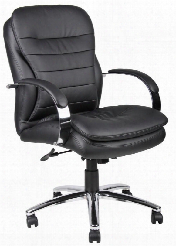 B9227 39" Mid Back Contemporary Executive Chair With Knee Tilt Metal Chrome Plated 27" Base Metal Chrome Plated Arms And 2-paddle Spring Tilt Mechanism In